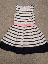 1989 Place Girls NWT Size 8 White Blue Stripe Sleeveless Dress With Pink Bow