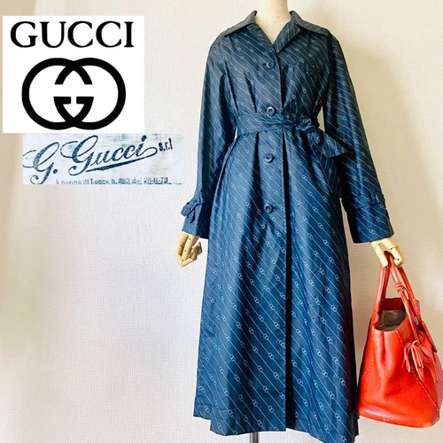 Raro Trench Coat Gucci 1972 Archivio Blu Navy Taglia 40 M Autentico Vintage