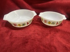 1960's Pyrex JAJ Harvest Veg Casserole Dishes x 2, 22.5 & 18cm Diameter, Ex Con