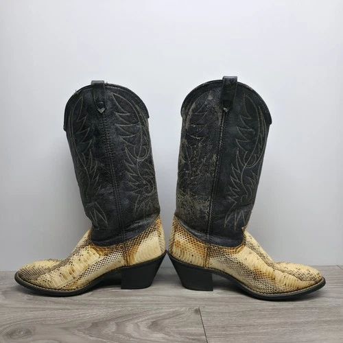 ACME Vintage Men Python Snakeskin Leather Western Boots Rodeo USA Made 8M