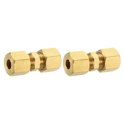 2Pcs Brass Compression Tube Fitting, 6.35mm Tube OD Connector Union