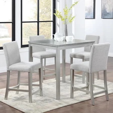 5-Piece Counter Height Dining Table Set with Square Table and 4 Upholstered Chai