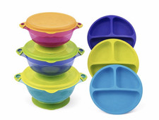 EVLA s 9-Piece Silicone Toddler Plates Bowls Set w/ Airtight Lids BPA Free