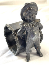 VICTORIAN ANTIQUE SILVER PLATE SWEET BOY FIGURAL NAPKIN RING HOLDER FREE SHIP