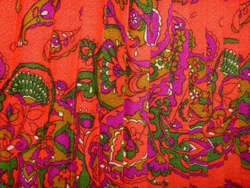 Vtg 60s Junior Accent/Frank Adams Wool Pleated Dress Red Fuchsia MOD Paisley Med - Picture 4 of 11