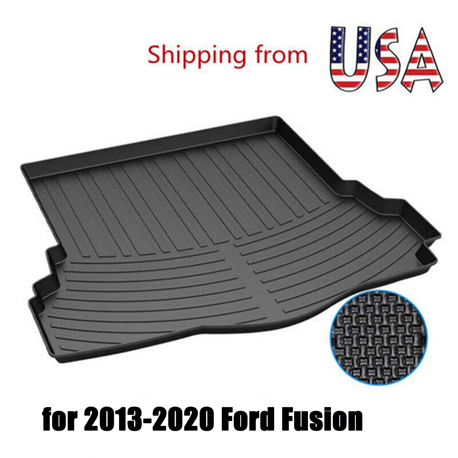 Black Rear Cargo Boot Liner Floor Cover Mat for 2013-2020 Ford Fusion Gas Engine