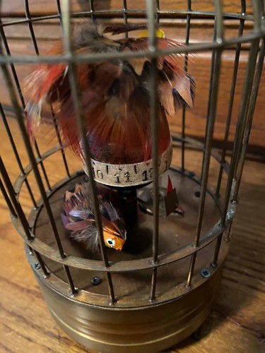 Antique Automaton Clock Bird in Brass Cage ~ Good Working Condition see Video - Picture 3 of 4