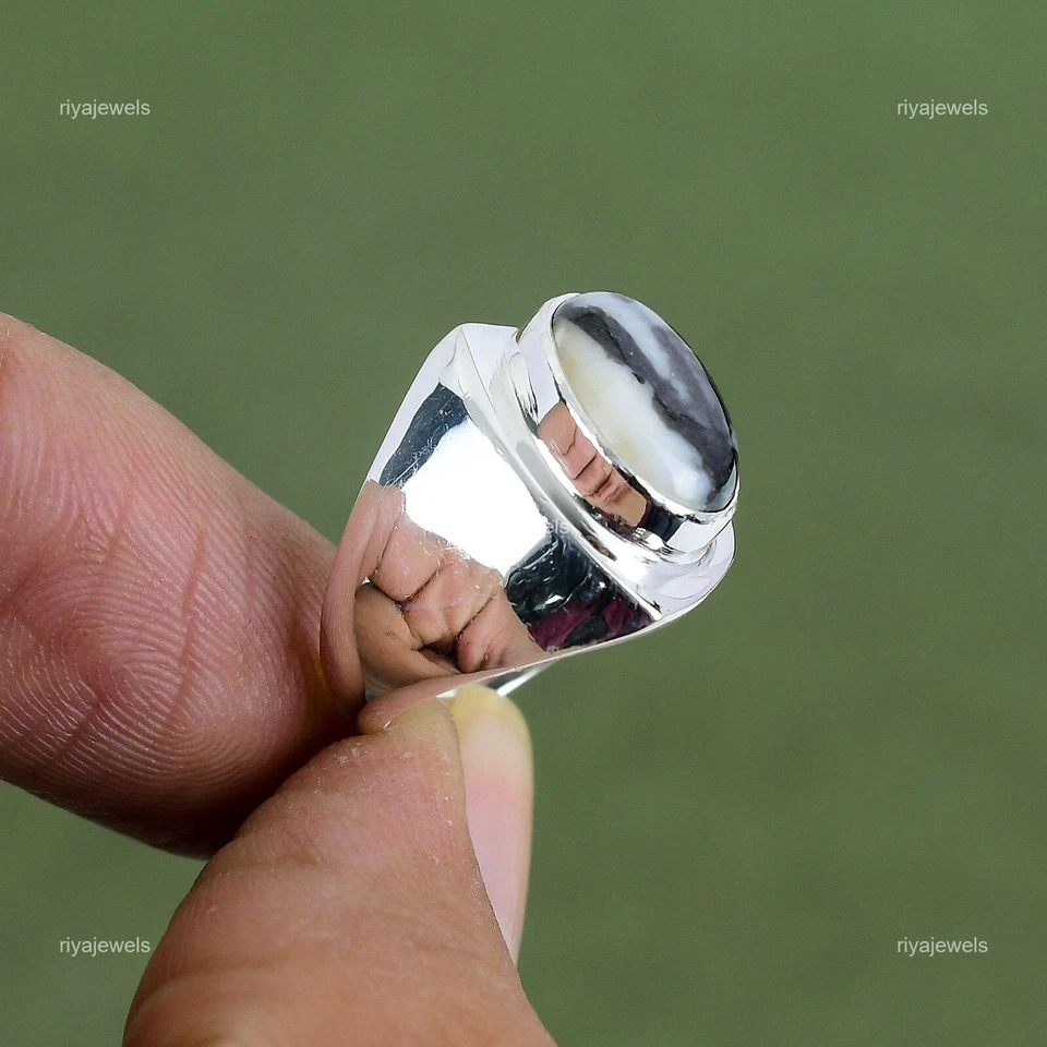 Anel empilhável de casamento prata esterlina branco búfalo turquesa pedra preciosa - Imagem 4 de 4