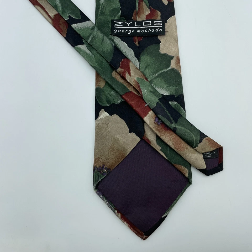 Corbata floral de seda italiana ZYLOS GEORGE MACHADO vintage para hombre 3,5"x57" hecha en EE. UU. Foto 2 de 4