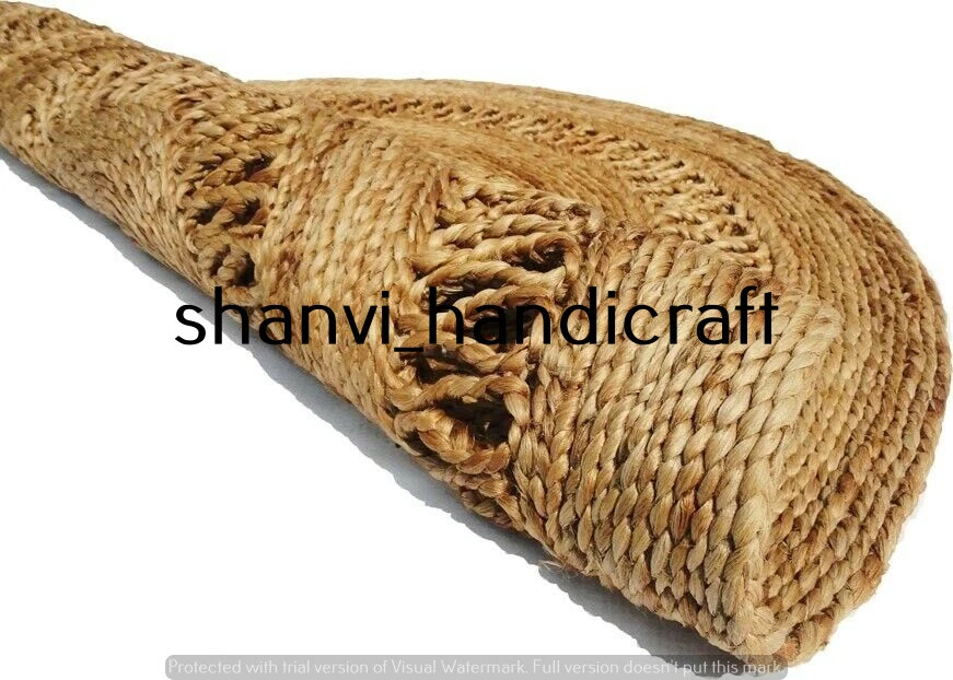 Rug Round 100% Handmade Jute Natural Carpet Braided Style Reversible Rustic Mat - Image 3 of 3