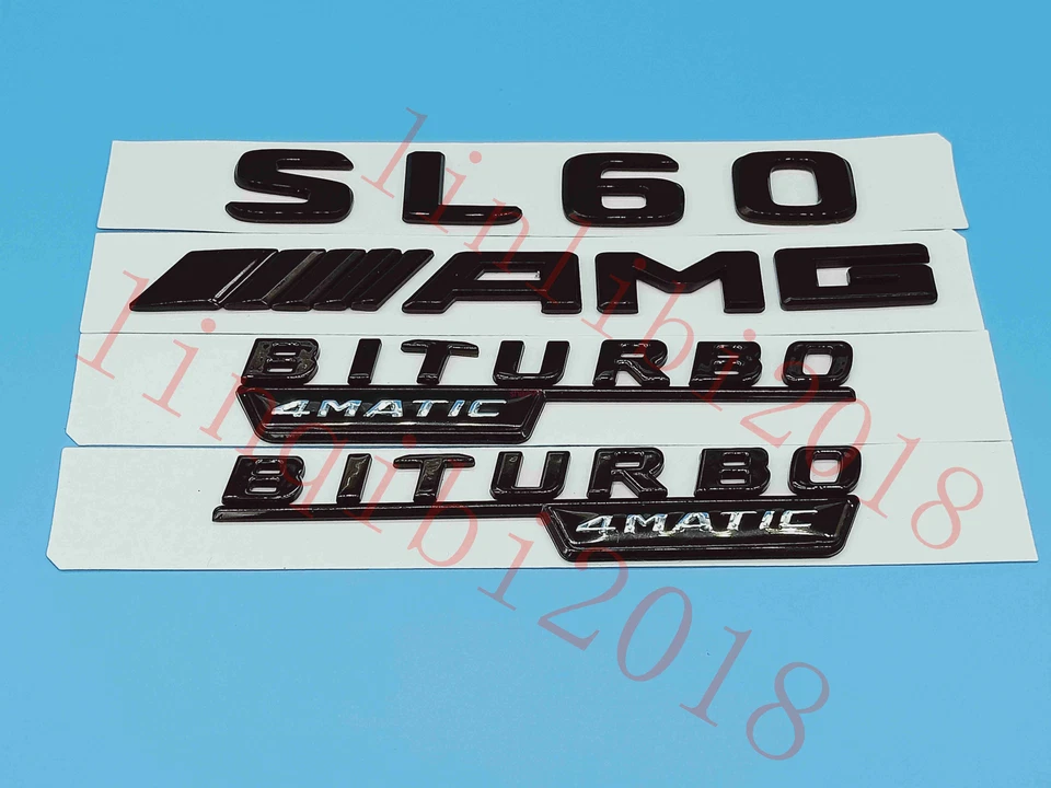 Pegatina insignia emblema negro brillante plano "SL60 AMG BITURBO" para Mercedes Benz SL60 Foto 4 de 4