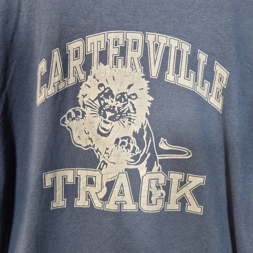 Vintage Single Stitch Long Sleeve T-Shirt Size L Blue Carterville Track Graphic - Picture 9 of 14