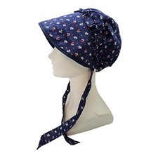 Bonnet Hat Girl Costume Prairie Sun Cap Navy Blue Floral Pioneer Frontier Farm