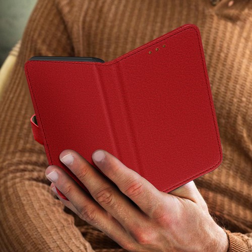 Case for 5.31-5.8" Phones with Denim Print, Wallet and Video Stand - Red - Picture 5 of 6