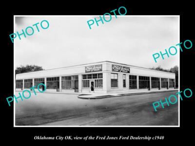 OLD LARGE HISTORIC PHOTO OKLAHOMA CITY OK USA FRED JONES FORD DEALERSHIP c1940