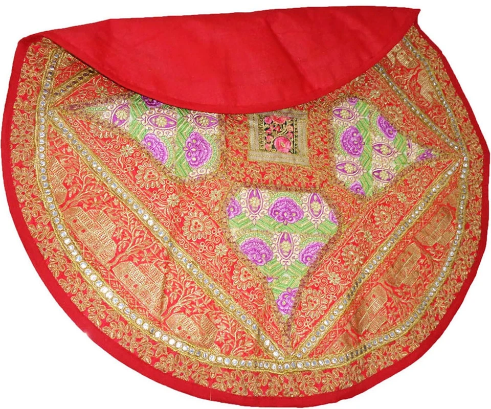 Tablecloth Runner Sofa Throw boho Tapestry Round Floor Rug Sari Patchwork beaded - Image 3 of 4