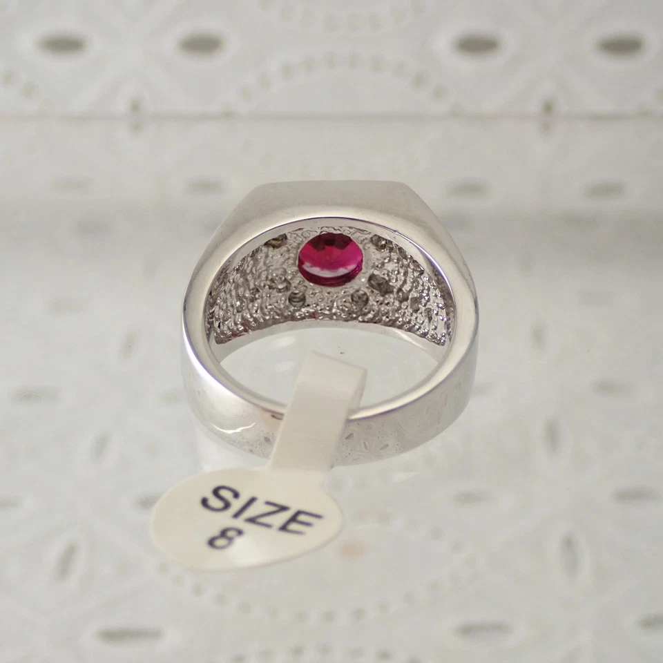 时尚实验室创建的红宝石带 CZ 口音银色 8 码厚戒指 — 第 4/4 张图片