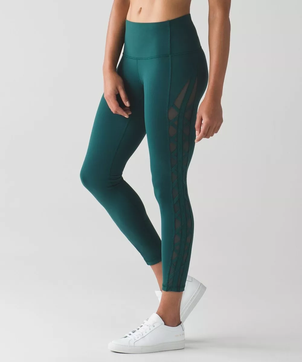 LULULEMON Size 6 High Times Essential Rhythm Lace Up Side Leggings Rare  Green