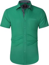 Wrinkle-Free Men's Dress Shirt - Stretch Short Sleeve Casual Business Shirt