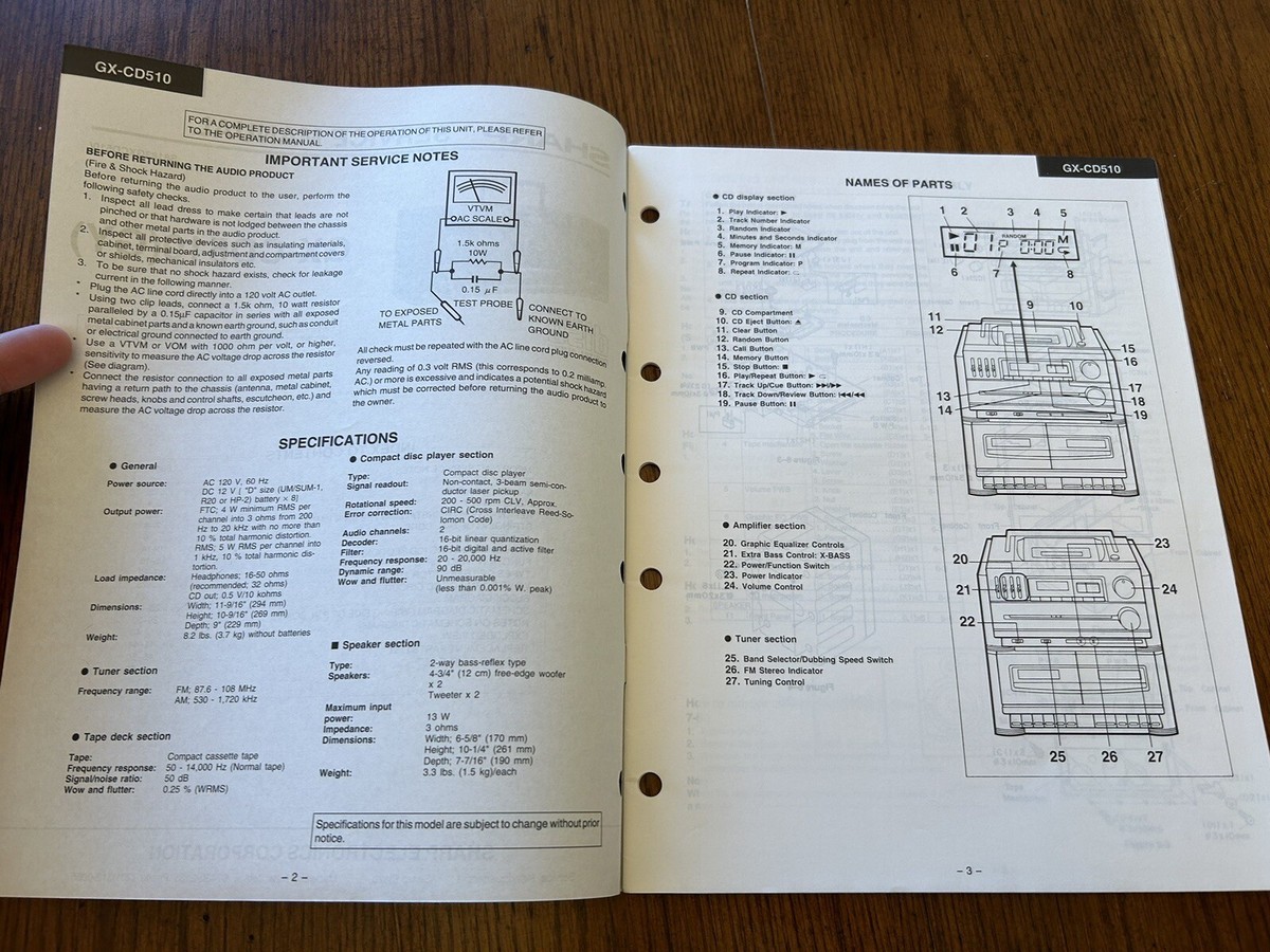 Sharp GX-CD510 (GY) Boombox Cassette Tape Player Service Manual