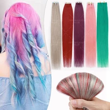 Tape In Glue Remy 100% Human Hair Extensions FULL Thick Rainbow Balayage Ombre