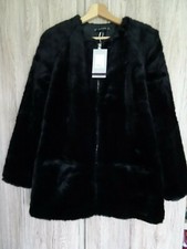 ZARA BLACK SOFT FAUX FUR  ROUND NECK JACKET COAT SIZE L