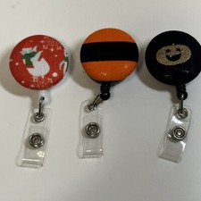 Retractable Badge Holder Lot Of 3 Holiday Christmas Thanksgiving Halloween NWOT