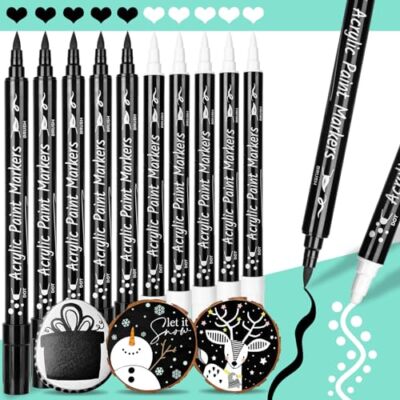  Black White Marker Permanent Paint Markers for Black Paper: 12 White Black 