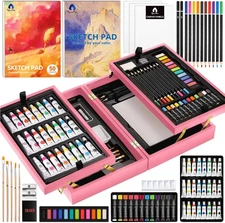 Vigorfun Deluxe Wooden Art Set Crafts Drawing Painting Kit with 2 Sketch Pads