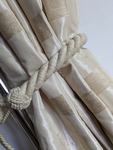 Bohemian Beige Pair of Curtain Tiebacks 31in Long - Picture 8 of 8