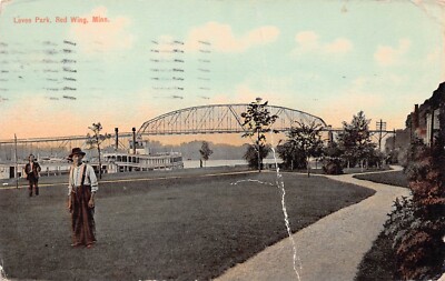 Red Wing MN Minnesota Levee Park Eishenhower Bridge Early 1900s Vtg Postcard C26