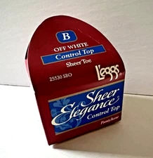Vintage L'eggs Sheer Elegance Control Top Pantyhose Off White Size B Sheer Toe