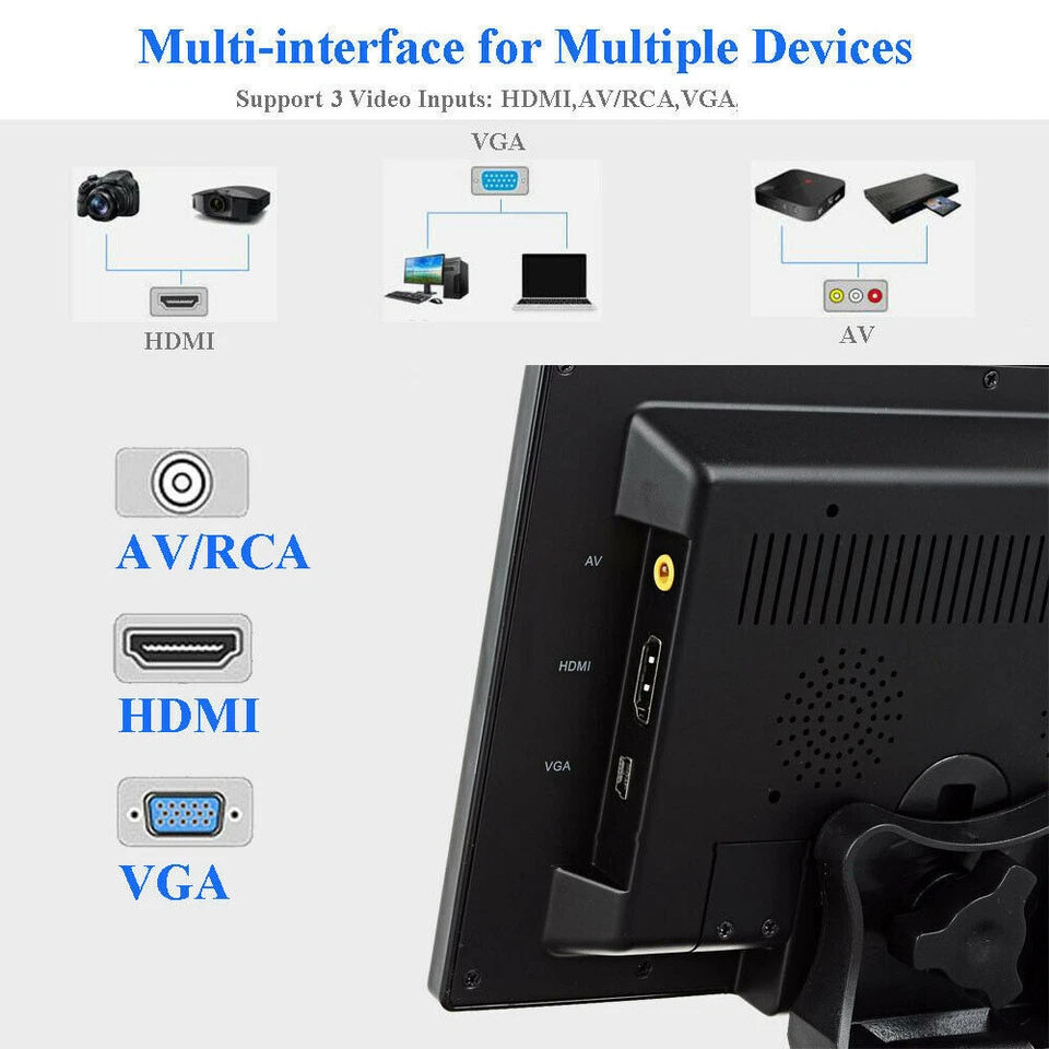 9" LCD Monitor Built-in HDMI AGV AV Speaker for PC TV DVD DVR CCTV Car DSLR PS4 - Image 3 of 4