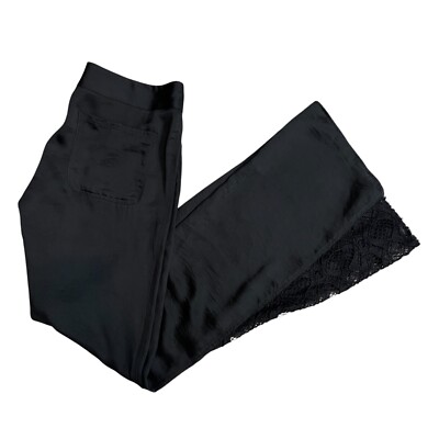 SW3 Bespoke Black 2 Pants Wide Leg Lace Insterts 100% Polyester Zipper Pockets