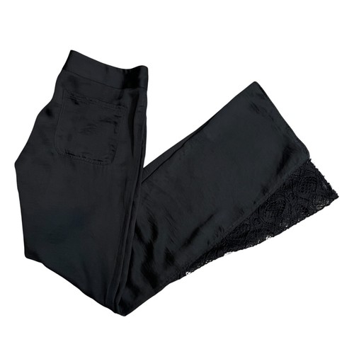 SW3 Bespoke Black 2 Pants Wide Leg Lace Insterts 100% Polyester Zipper Pockets