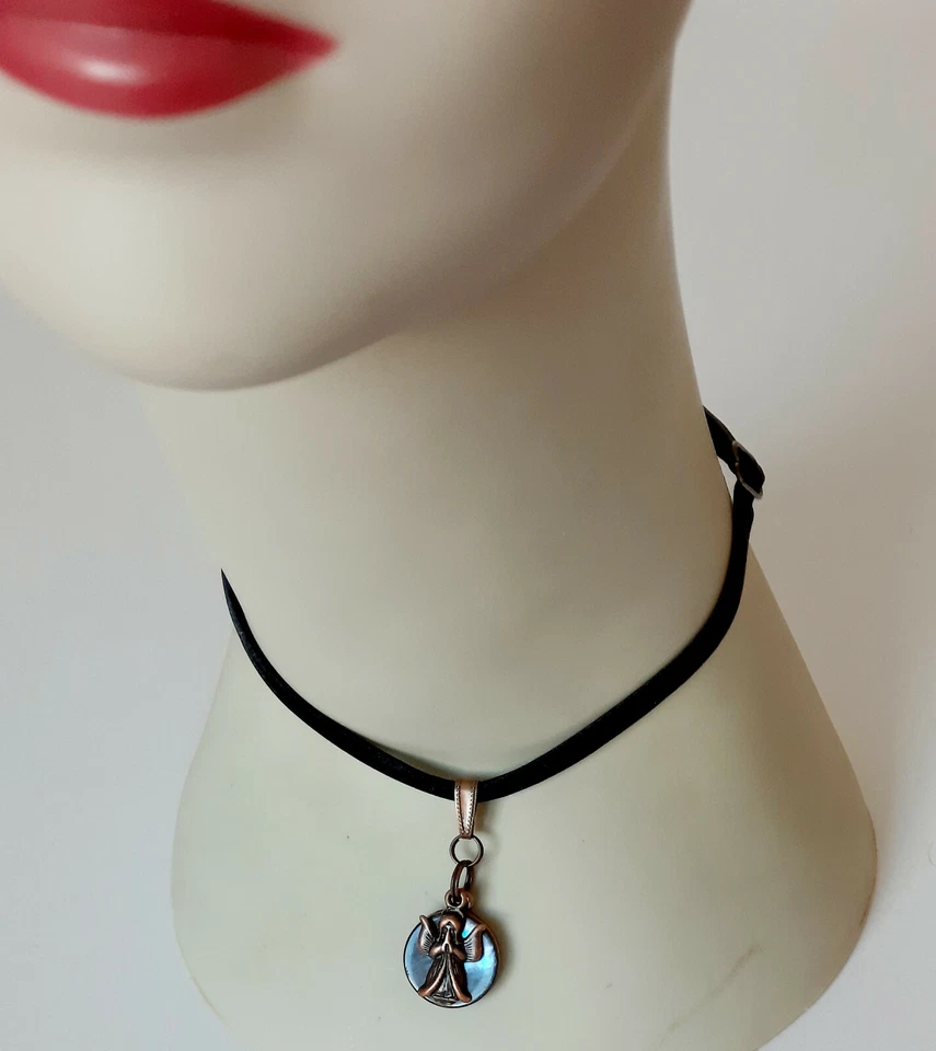 SCHUTZENGEL Anhänger Rund aus Metall, Farbe Altkupfer mit Abalone echt Perlmutt - Bild 3 von 4