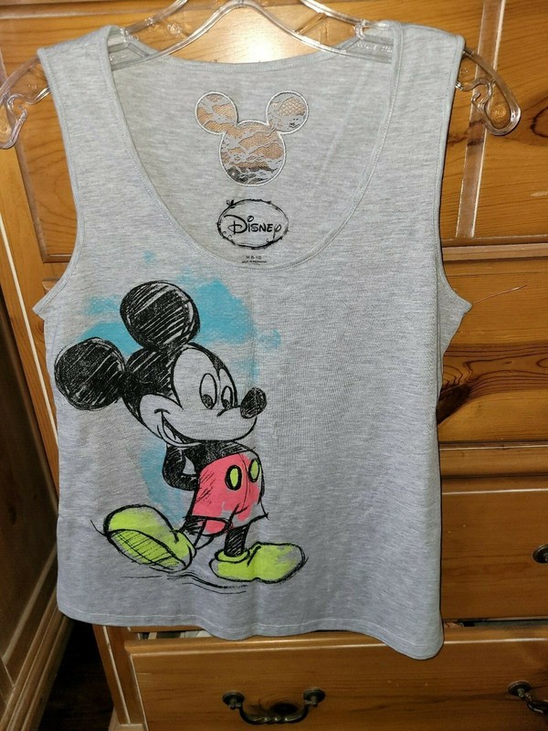 NWOT DISNEY Mickey Mouse Gray Pajama Tank Top Sleepwear Shirt -- SIZE M (8-10)