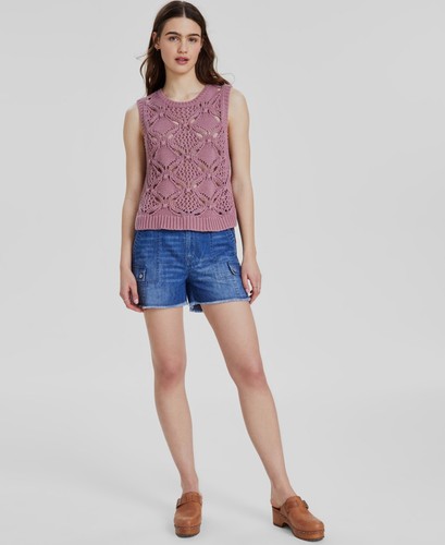 Lucky Brand Women's Purple Diamond Crochet Cotton Sweater Vest Size XL - 第 3/3 張圖片