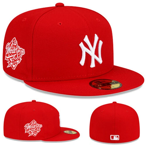 New Era New York Yankees Red Fitted Hat MLB 1999 World Series Patch Gray UV Cap