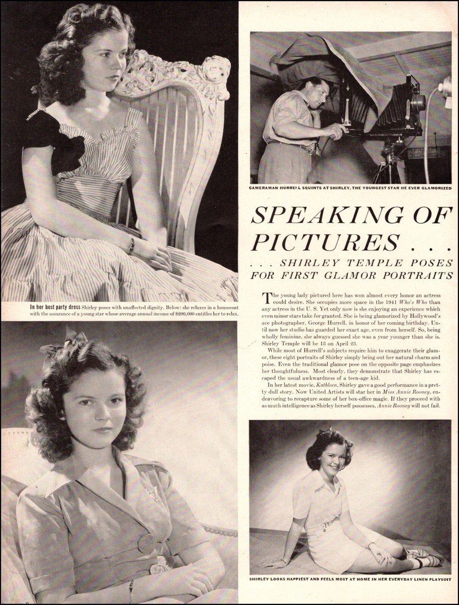 1942 WW2 Article SHIRLEY TEMPLE GROWS UP Poses for First Glamor