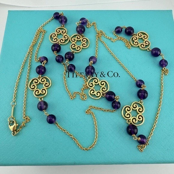 RARE Tiffany & Co. Goldoni Quadruplo Amethyst 34" Necklace Paloma Picasso 26g