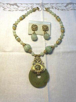 Jose Maria Barrera Vintage Jade Beaded Necklace, Earrings Set