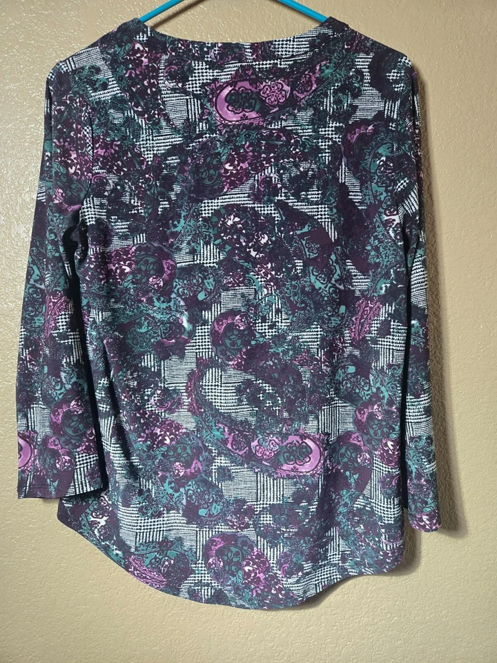 Blusa Camisa Henley Anne Klein Para Mujer Cachemira Manga Larga Multicolor Talla S Foto 2 de 4