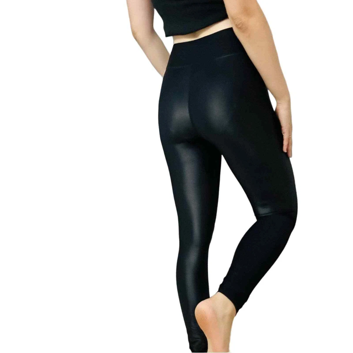 Carbon38 Leggings Black Takara Shine Faux Leather Pants Gym Athleisure  Small