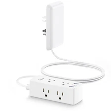 Flat Extension Cord with Outlet Cover, Flat Plug Power Strip with 6 Outlets a...