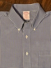 Brooks Brothers Shirt Madison Men's 16-32 Blue White Gingham Non-Iron EUC