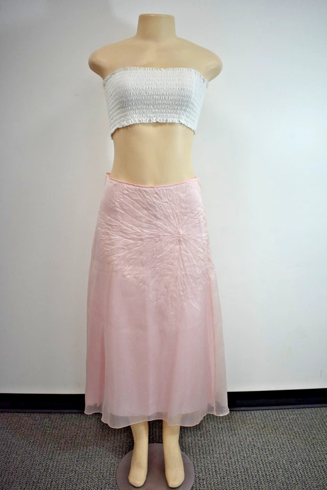 Emperio Armani Pink Organza Midi Skirt Size 6 On Sale sf - Image 3 of 4