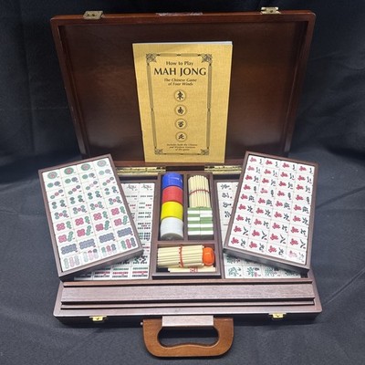 Vintage Mahjong Game of Four Winds Hardwood Box Chinese /Western Versions NEW