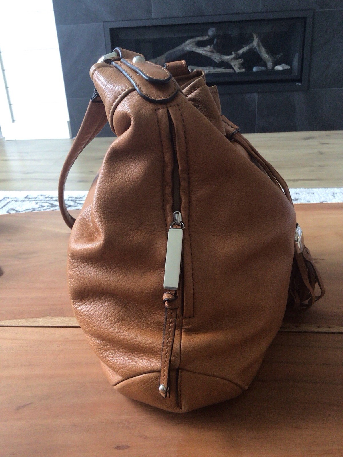B Markowsky Soft Carmel Leather Drawstring Snap C… - image 3