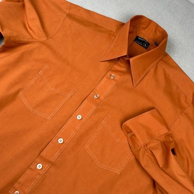 Vintage JcPenney Shirt Mens Large Rust Dagger Collar Perm Press Disco Button MOD